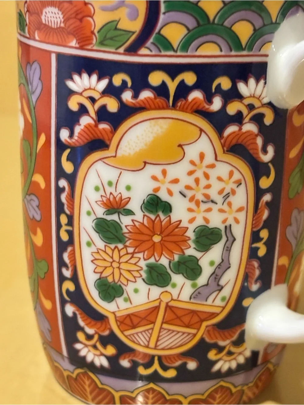 Set of 2 Multicolored Japanese Floral Ceramic Coffee Mugs